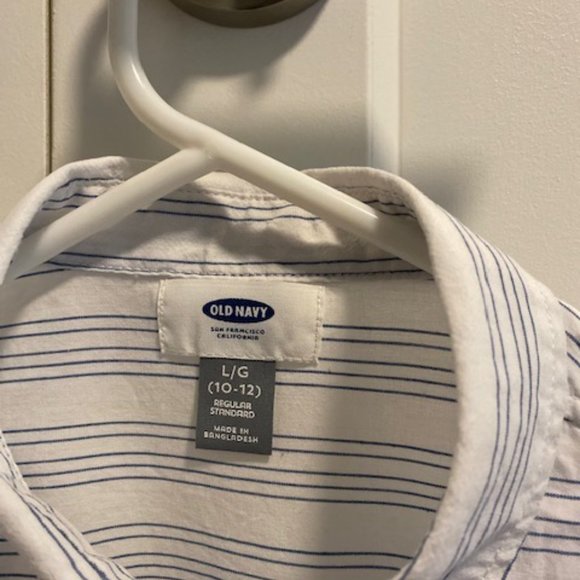 Old Navy Boys Long Sleeved Shirt, Size L (10-12) White with blue stripes - Picture 4 of 5